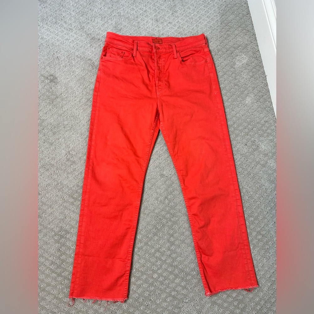 Sz 32 Mother Tomcat Ankle Fray in Play Date tomato wash high rise button fly - Picture 2 of 12